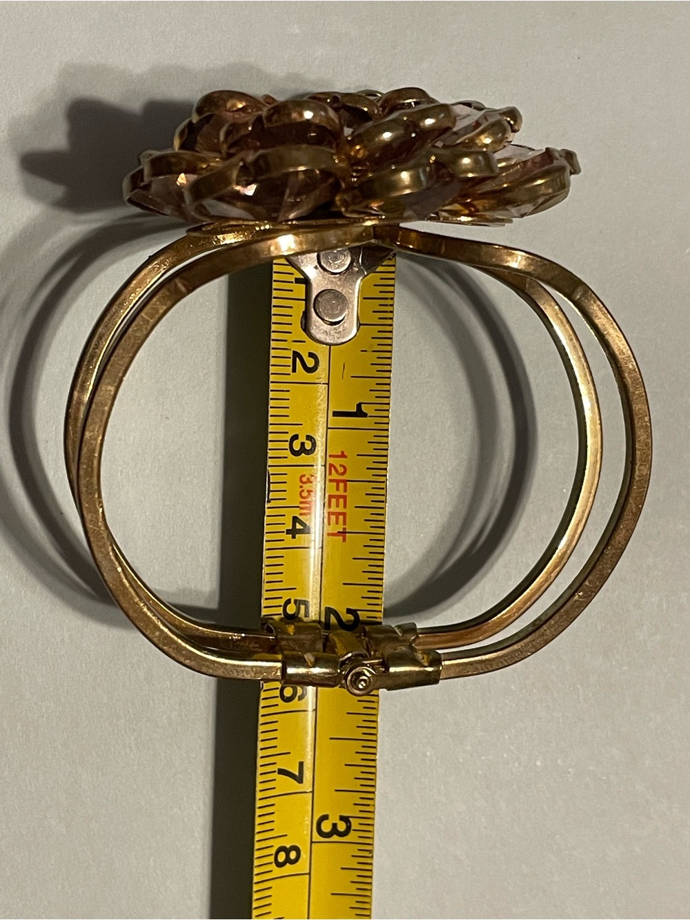 Vintage Heart Gold Tone Statement Flower Clamper Bracelet #9373 - Picture 5 of 8